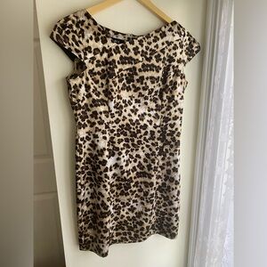 BCX Leopard Print Mini Dress Cap Sleeve Sheath Size 11 Women’s Satin Animal